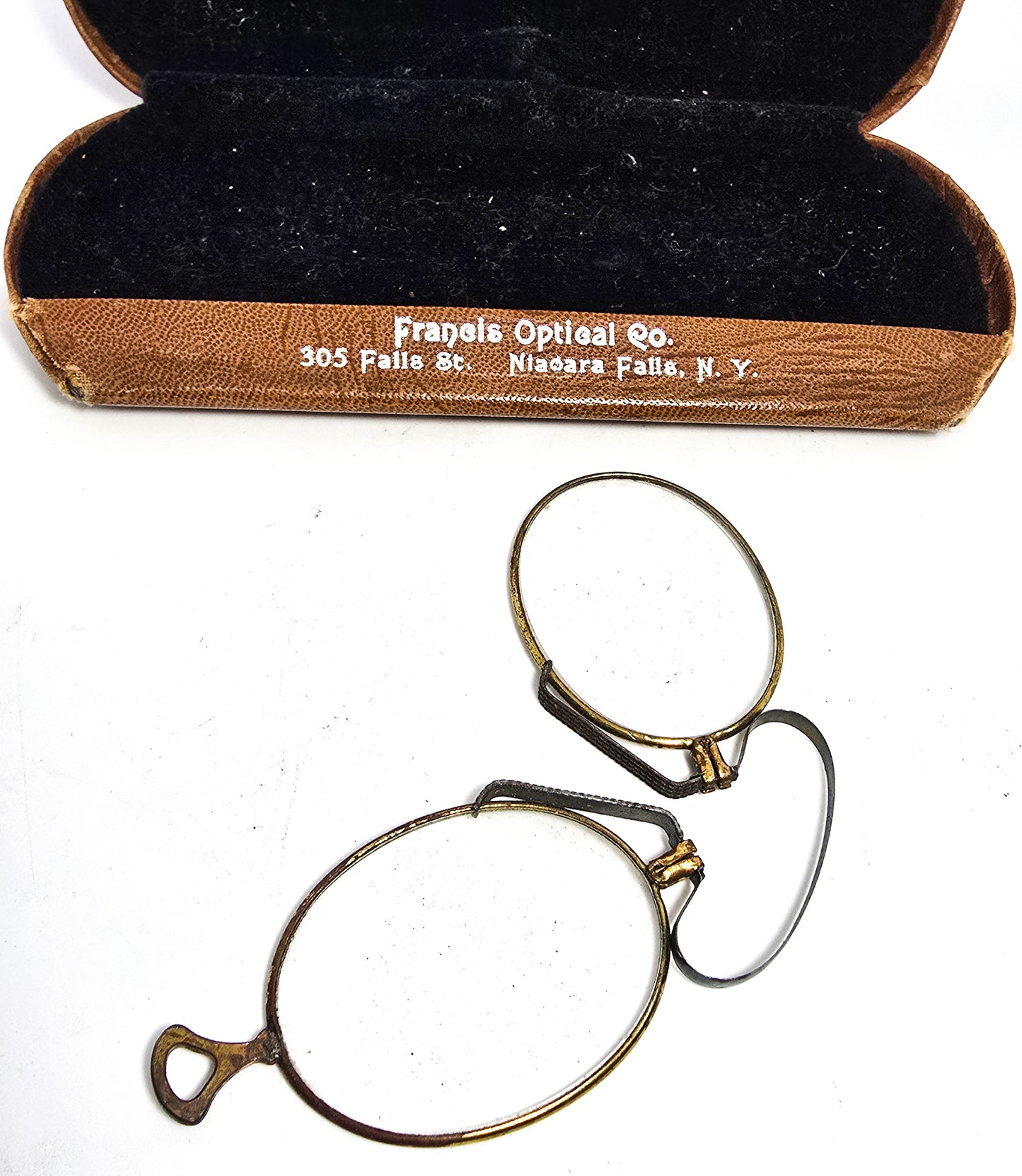 Pince-nez Victorian 1800's glasses gold filled with metal case New York