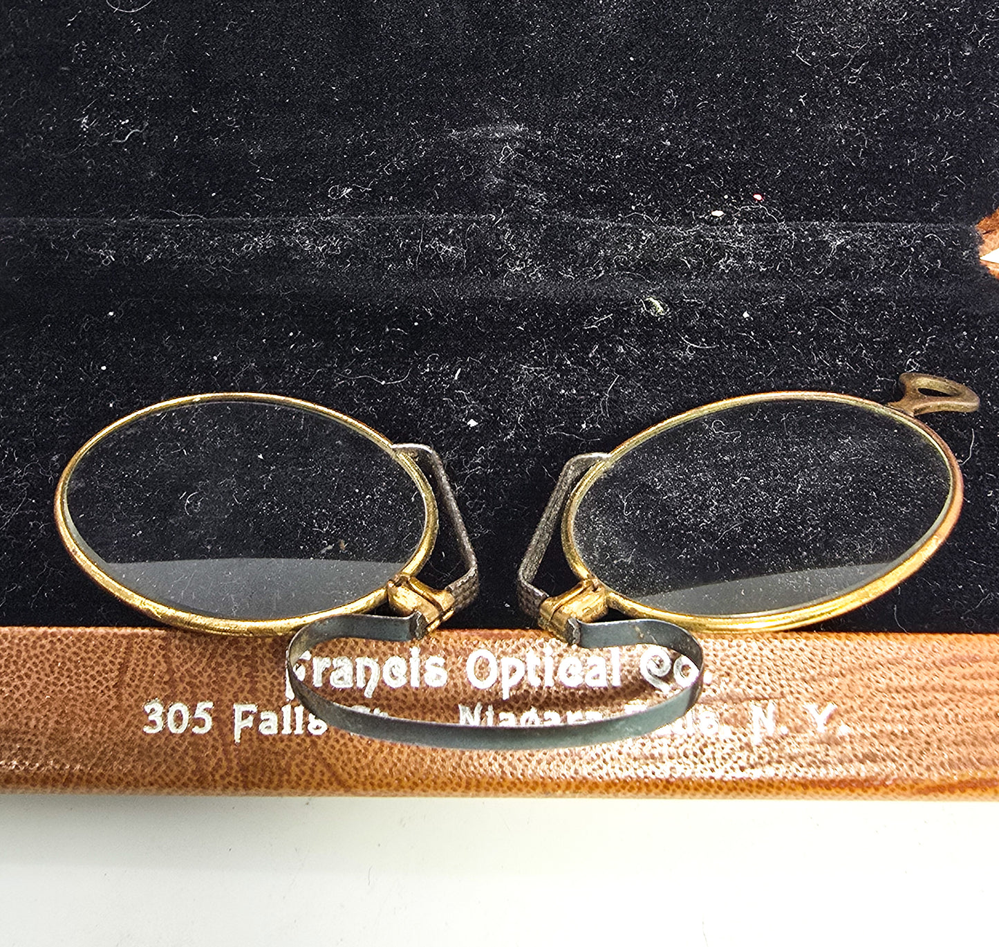 Pince-nez Victorian 1800's glasses gold filled with metal case New York