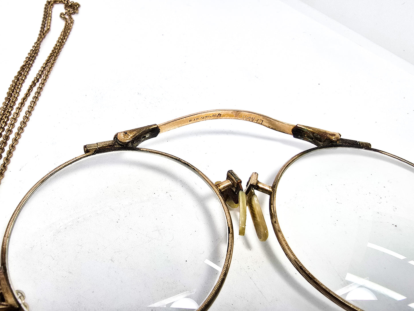 Suzy Lemay Pince-nez Victorian 1800's glasses 12k gold filled with fob chain