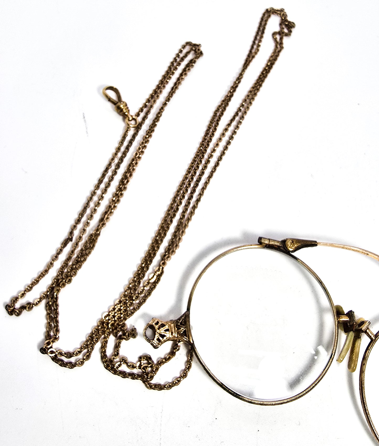 Suzy Lemay Pince-nez Victorian 1800's glasses 12k gold filled with fob chain