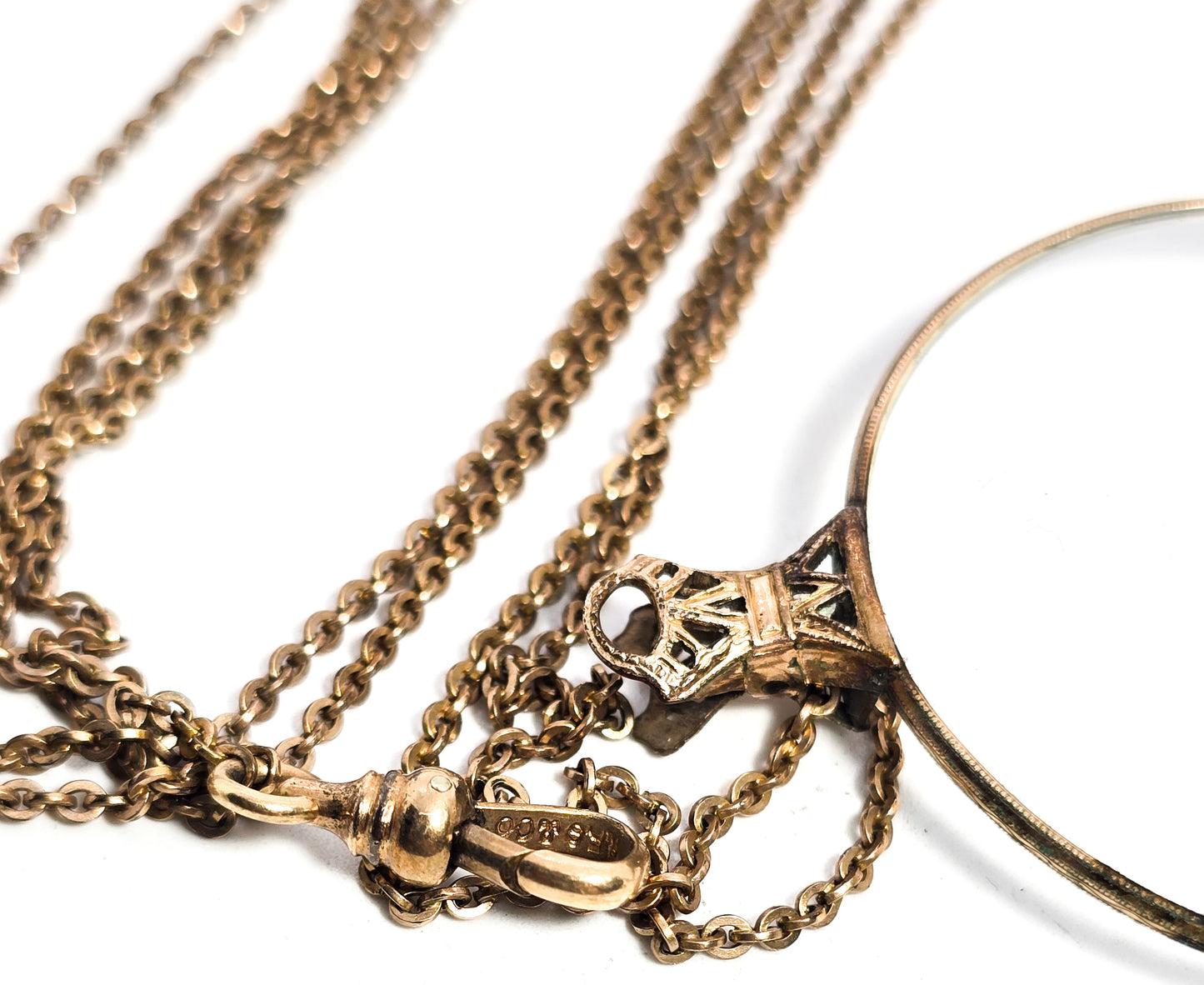 Suzy Lemay Pince-nez Victorian 1800's glasses 12k gold filled with fob chain