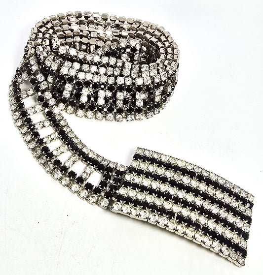 Black and white vintage rhinestone 35 inch long belt with buckle