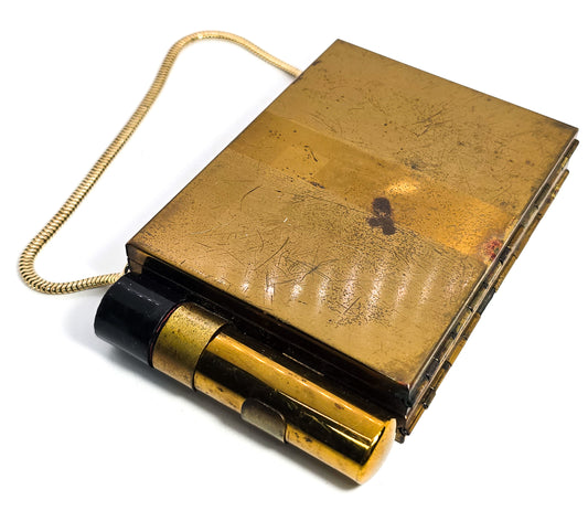 Gold toned Metal Makeup Compact, Cigarette Case, Lipstick Holder, Purse