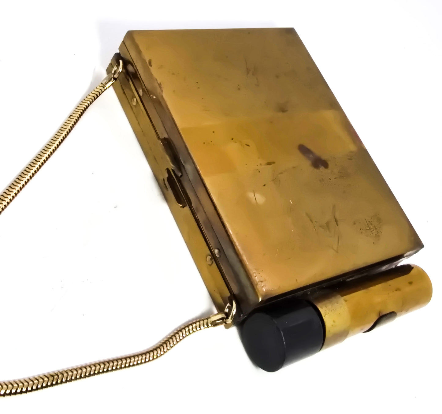 Gold toned Metal Makeup Compact, Cigarette Case, Lipstick Holder, Purse
