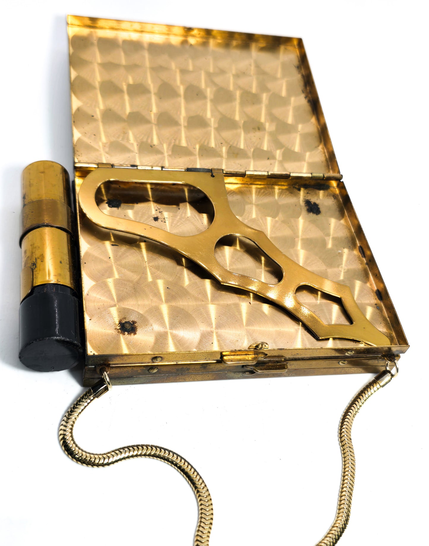 Gold toned Metal Makeup Compact, Cigarette Case, Lipstick Holder, Purse