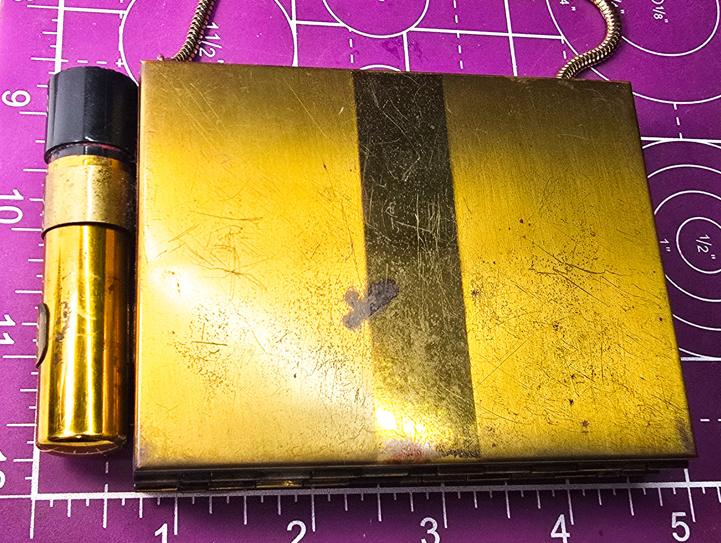 Gold toned Metal Makeup Compact, Cigarette Case, Lipstick Holder, Purse