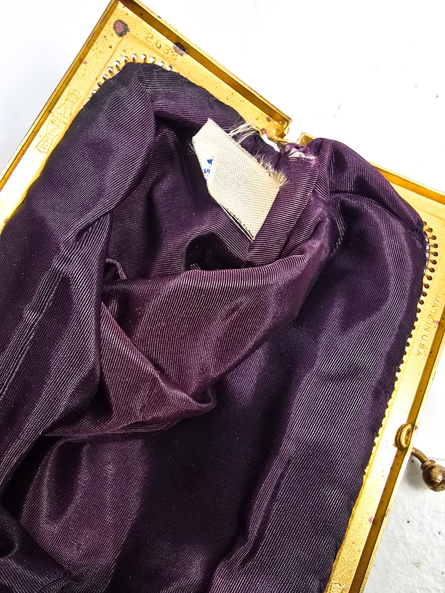 Whiting and Davis cream bubble metal mesh vintage silk lined  clutch purse