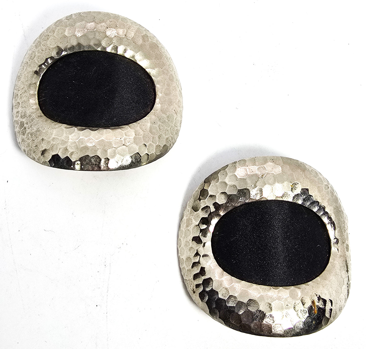 Art Deco Hammered silver and black antique shoe clips pair set