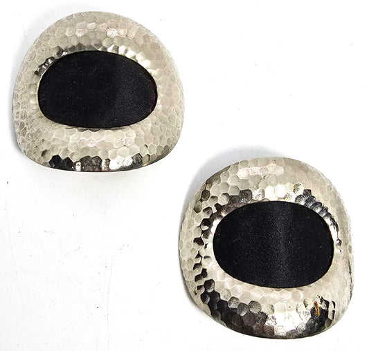 Art Deco Hammered silver and black antique shoe clips pair set