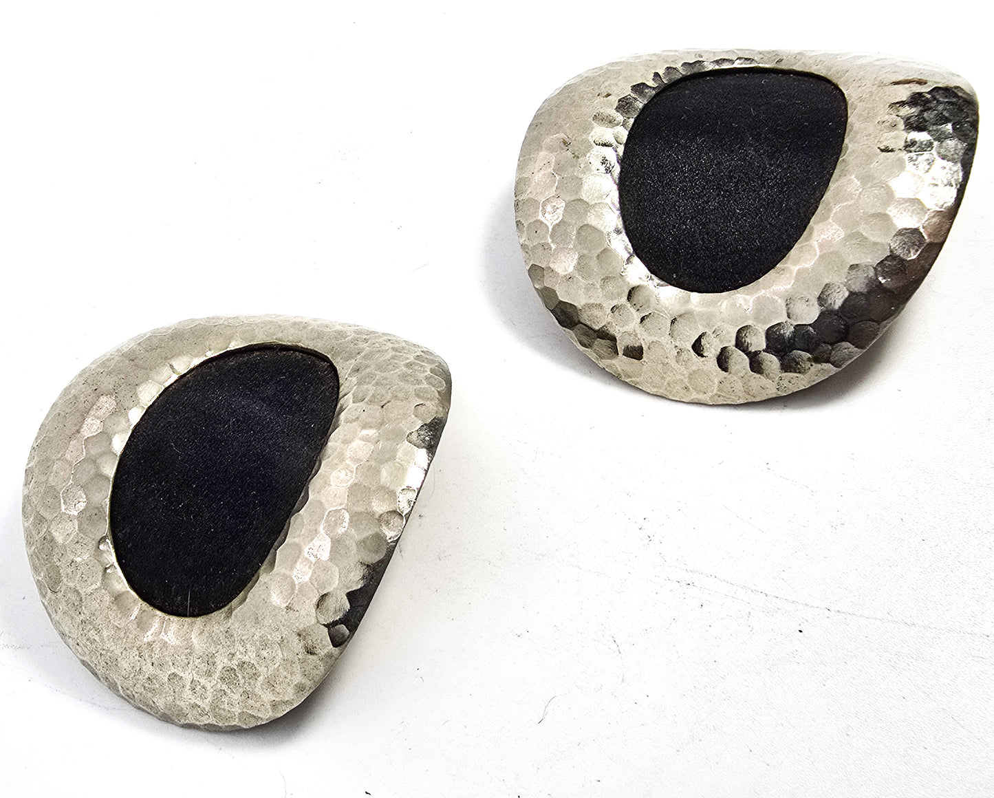 Art Deco Hammered silver and black antique shoe clips pair set