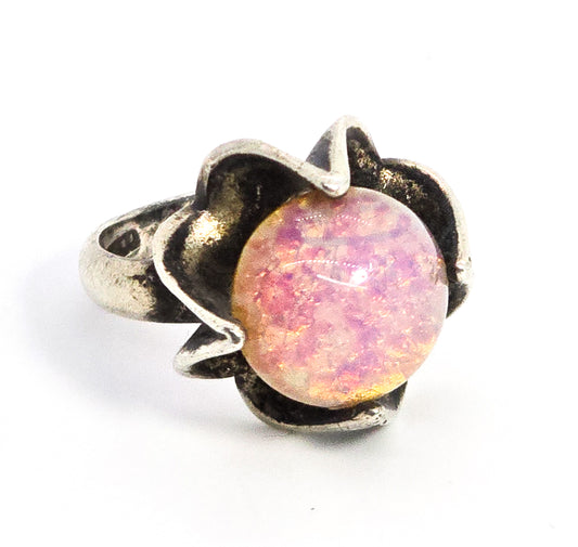 J. Sotelo JS Mexican Dichroic glass Jelly Opal artisan sterling silver ring size 8