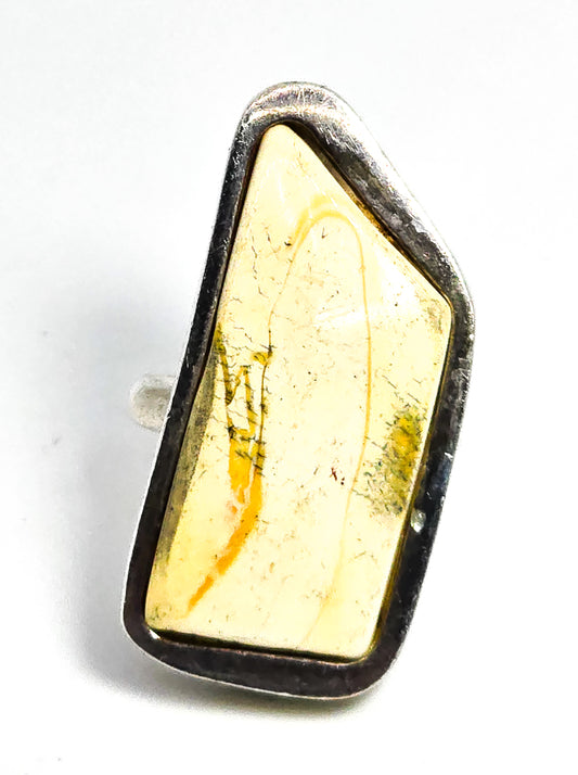 Egg Yolk Amber Modernist vintage artisan sterling silver statement ring size 7