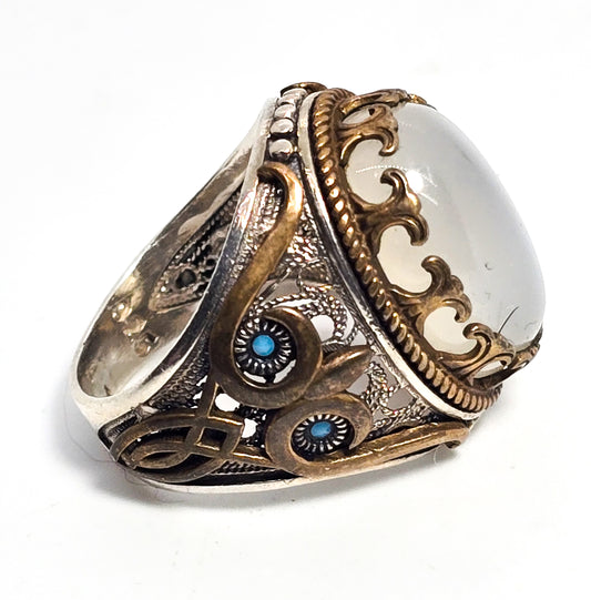 Quartz KGH quartz owl large Turkish Ottoman style sterling silver ring size 9.5
