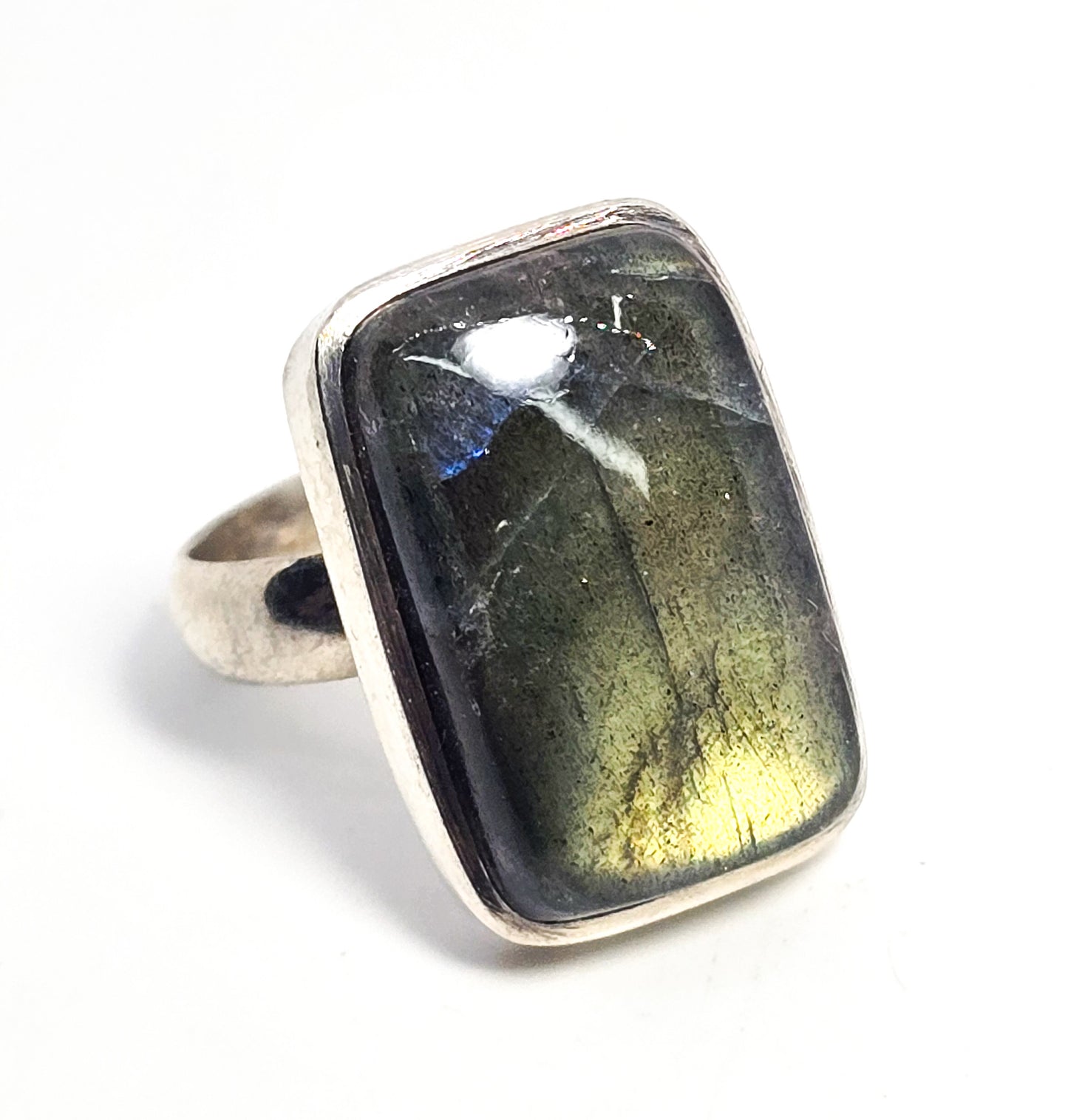 Rainbow Flashy Labradorite large gemstone sterling silver statement ring size 9