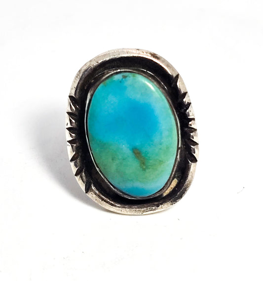 Turquoise Native American vintage sterling silver handcrafted ring size 5 and 1/2