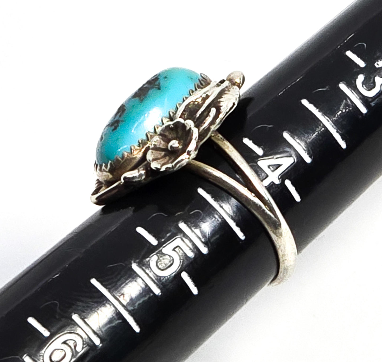 SC Turquoise Navajo Native American feather vintage sterling silver ring size 4.25
