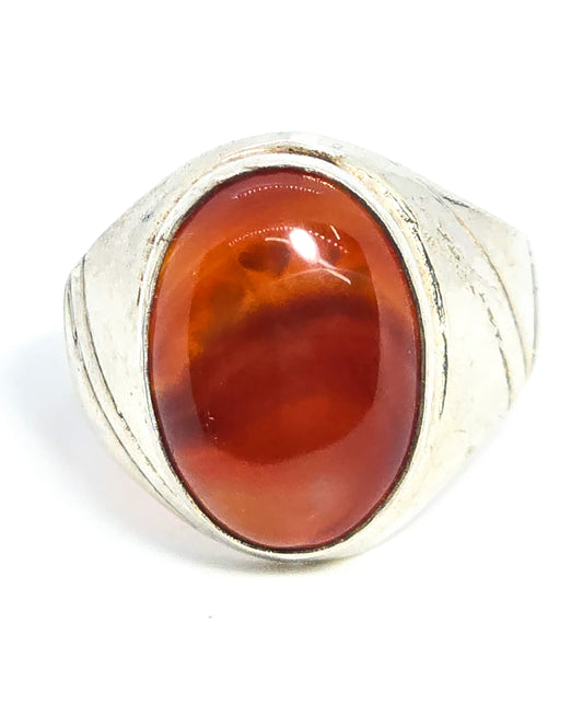 Carnelian gemstone sterling silver men's vintage signet ring size 12.5