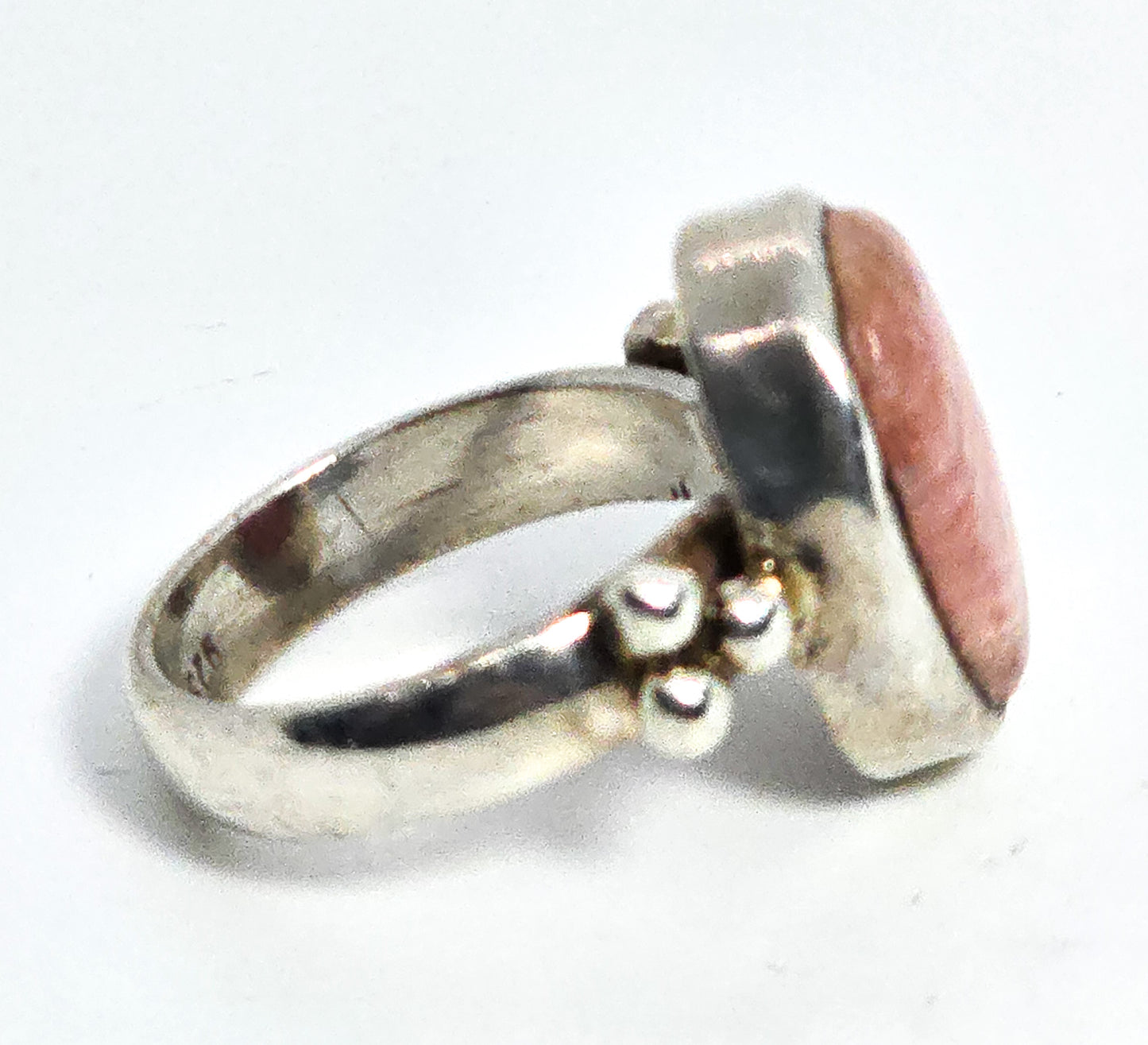Rhodochrosite pink gemstone Bali Balinese vintage sterling silver ring size 6.5