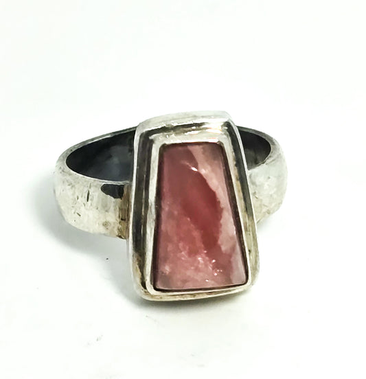 Rhodochrosite pink gemstone Bali Balinese vintage sterling silver ring size 7.5