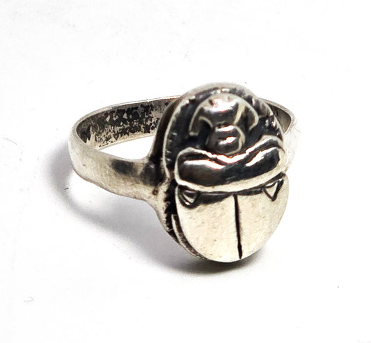 Egyptian Revival Scarab antique sterling silver Egyptian handcrafted ring size 8