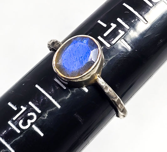 Labradorite flashy sterling silver embossed band vintage ring size 12