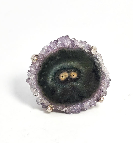 Amethyst Stalactite Slices gemstone sterling silver open work ring size 9.5