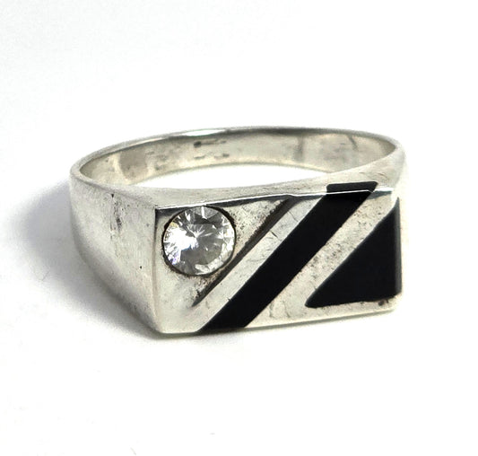 Shube Dakota West Black onyx CZ vintage men's sterling silver inlay ring size 15