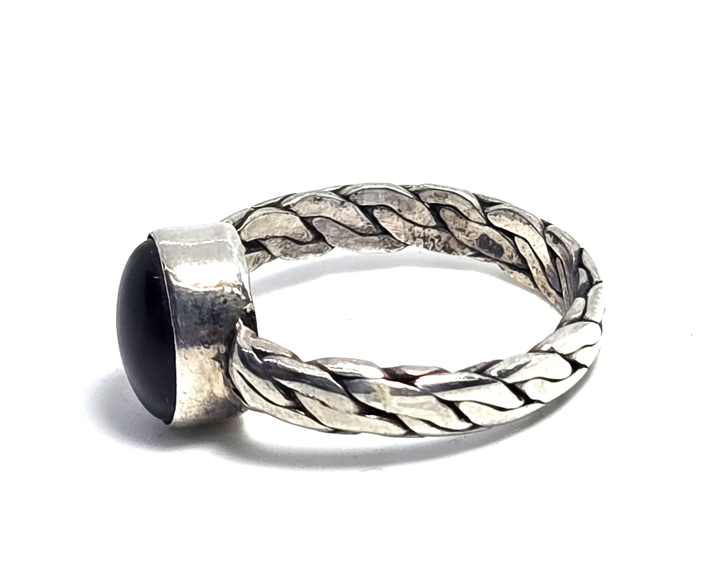 Black onyx simple braided band retro vintage sterling silver ring size 9