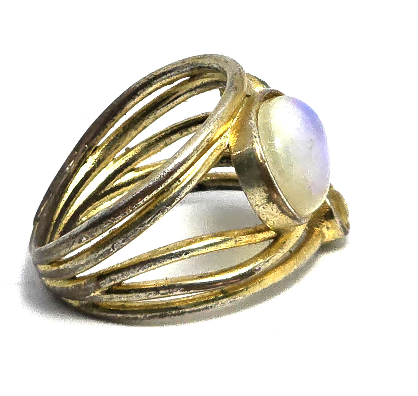 Rainbow glass opal vermeil gold over sterling silver wrapped stacker ring size 7.5