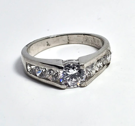 Cubic Zirconia multi 7 stone sterling silver channel set engagement ring size 9