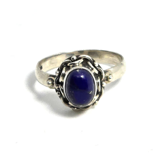 Lapis Lazuli tribal Bali Balinese vintage sterling silver ring size 7.5