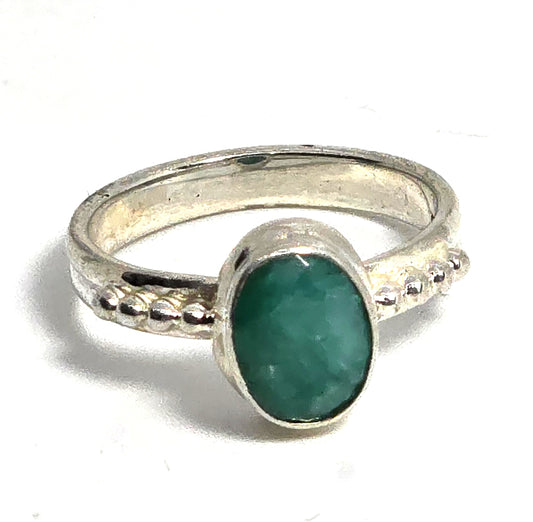 Raw Emerald faceted green gemstone sterling silver ring size 5