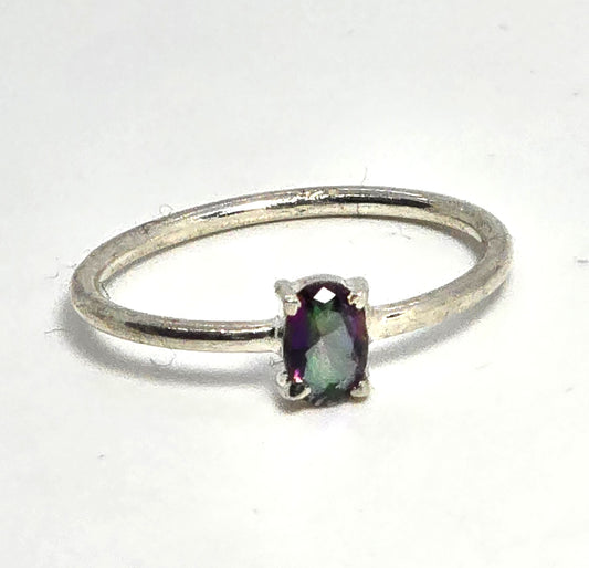Peacock Mystic Topaz oval cut synthetic topaz sterling silver solitaire ring size 8