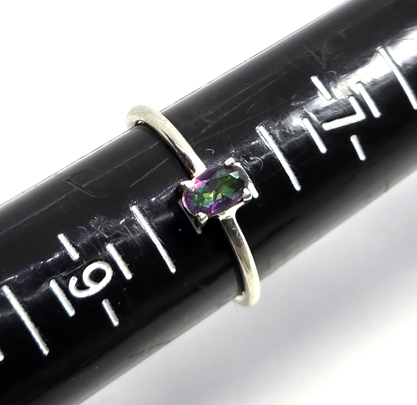 Peacock Mystic Topaz oval cut synthetic topaz sterling silver solitaire ring size 8