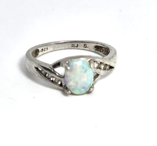RJ  Graziano White Fire opal Cubic Zirconia sterling silver vintage ring size 6.5