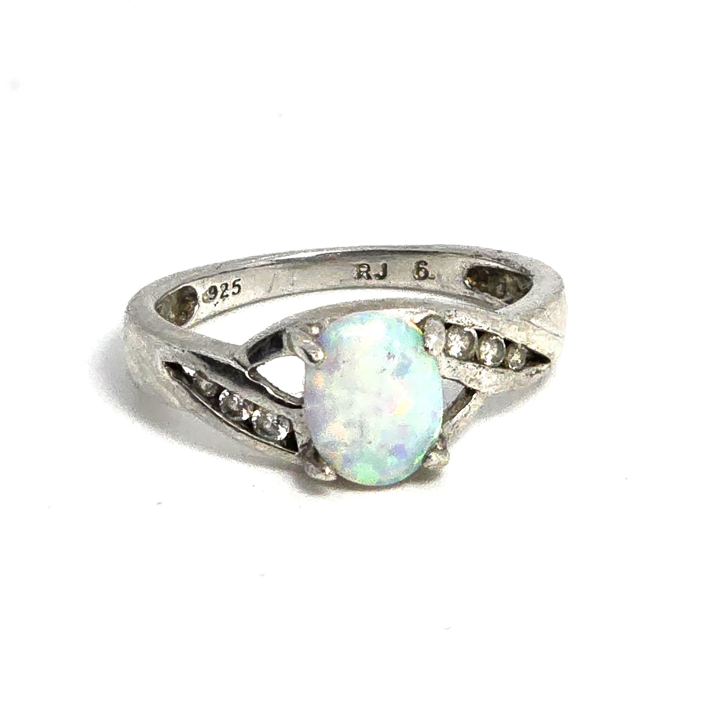 RJ  Graziano White Fire opal Cubic Zirconia sterling silver vintage ring size 6.5