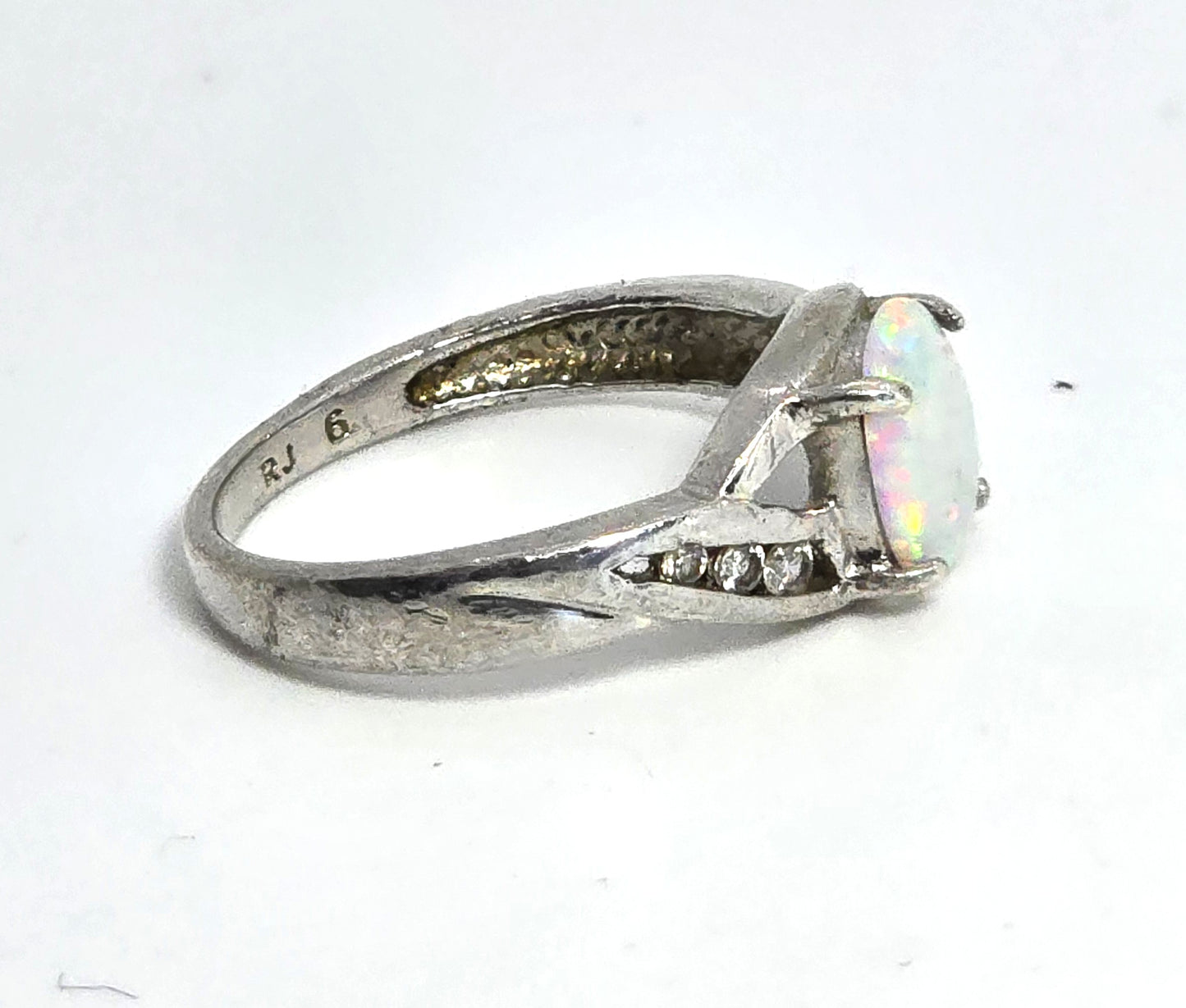 RJ  Graziano White Fire opal Cubic Zirconia sterling silver vintage ring size 6.5