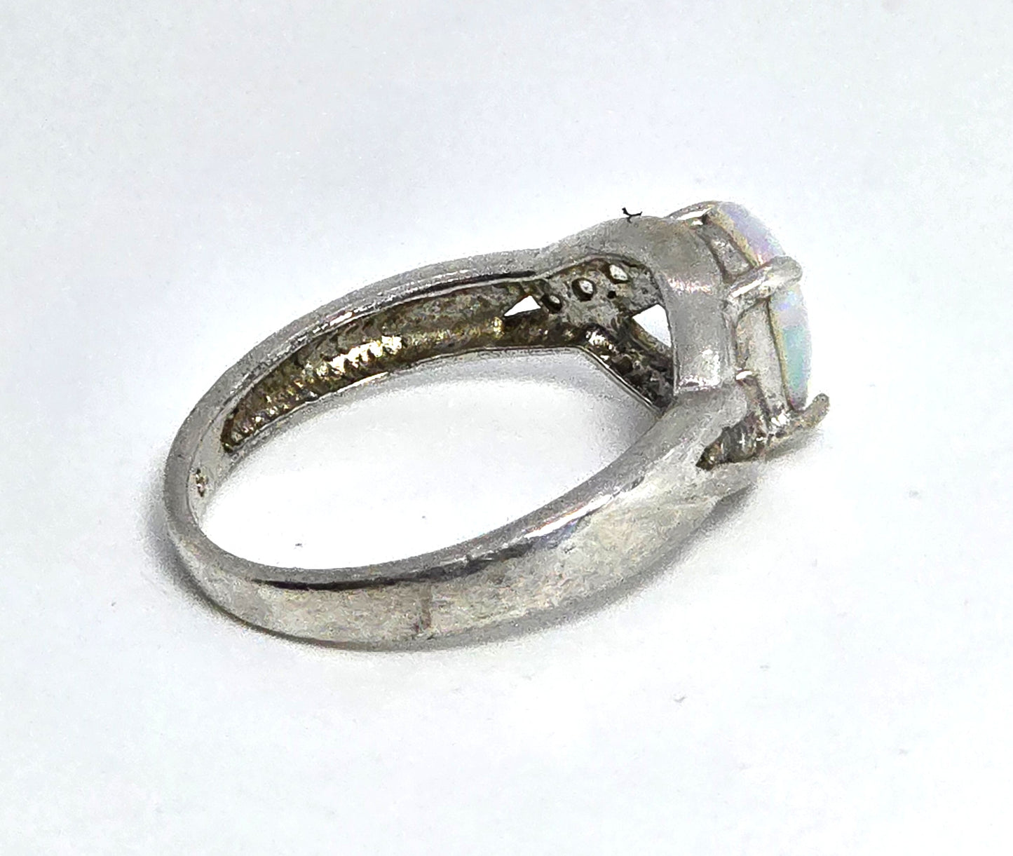 RJ  Graziano White Fire opal Cubic Zirconia sterling silver vintage ring size 6.5