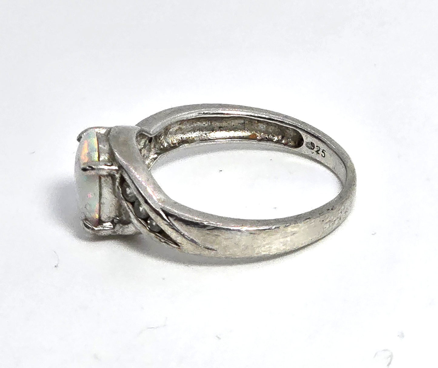 RJ  Graziano White Fire opal Cubic Zirconia sterling silver vintage ring size 6.5