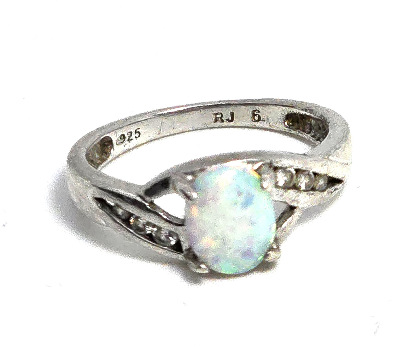 RJ  Graziano White Fire opal Cubic Zirconia sterling silver vintage ring size 6.5
