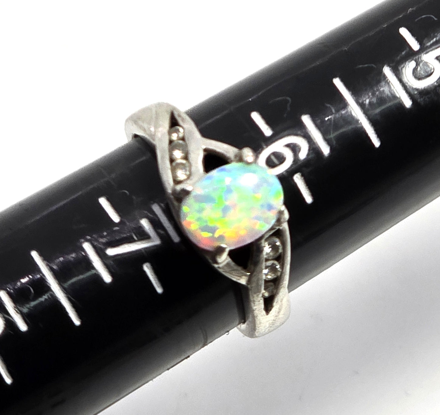 RJ  Graziano White Fire opal Cubic Zirconia sterling silver vintage ring size 6.5