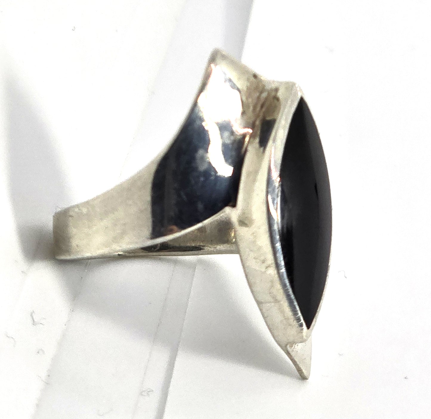 Black onyx gemstone large retro abstract vintage sterling silver ring size 10