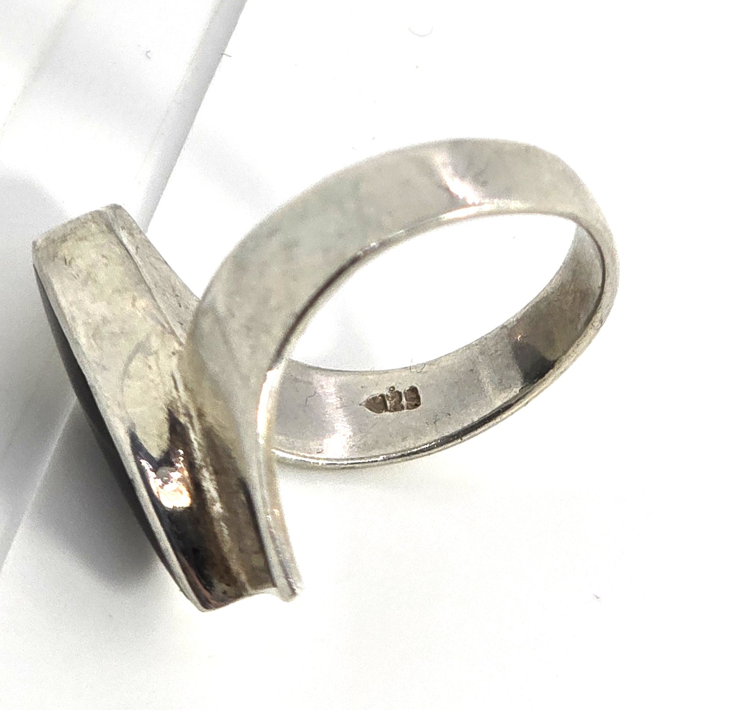 Black onyx gemstone large retro abstract vintage sterling silver ring size 10