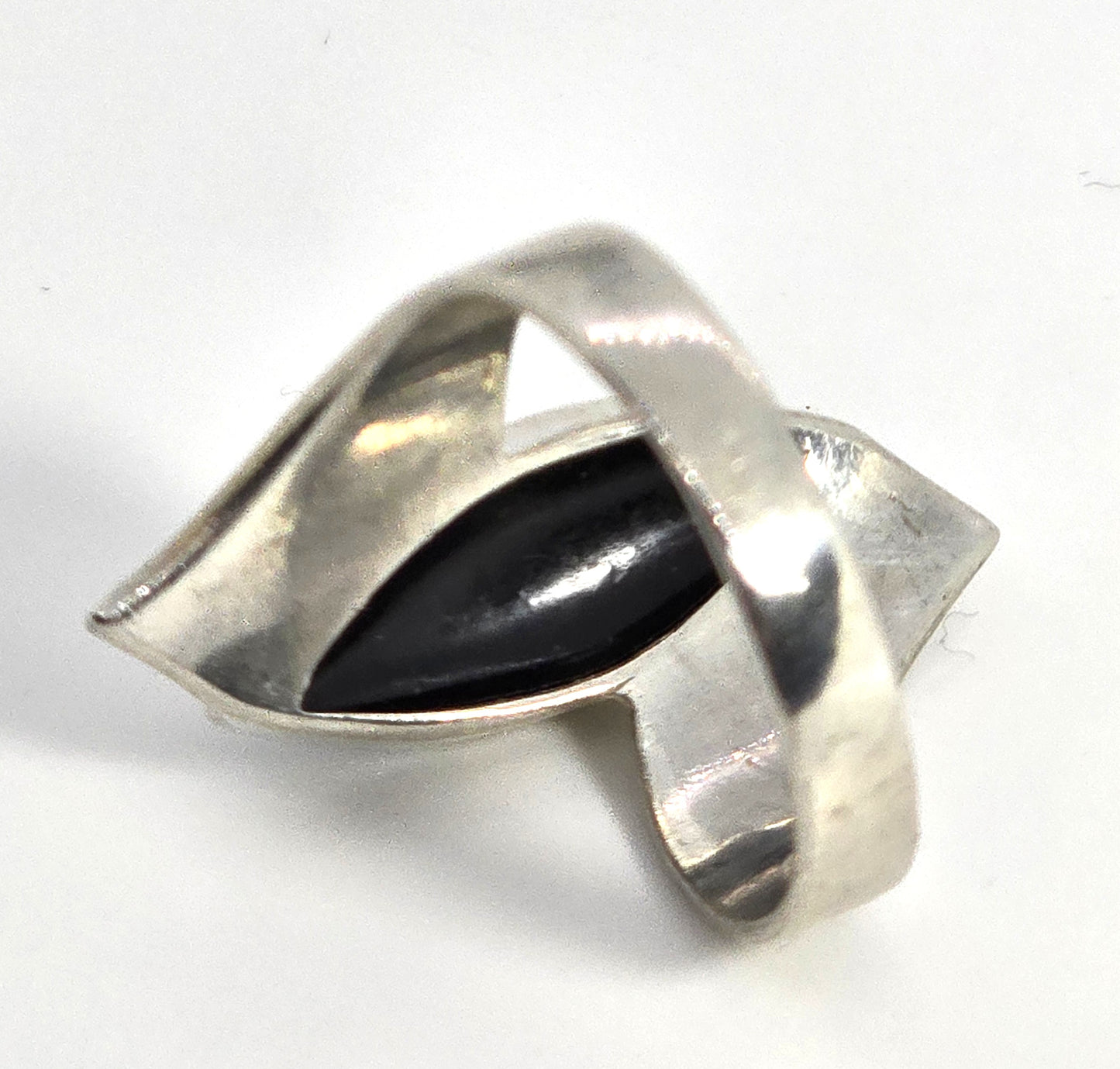 Black onyx gemstone large retro abstract vintage sterling silver ring size 10