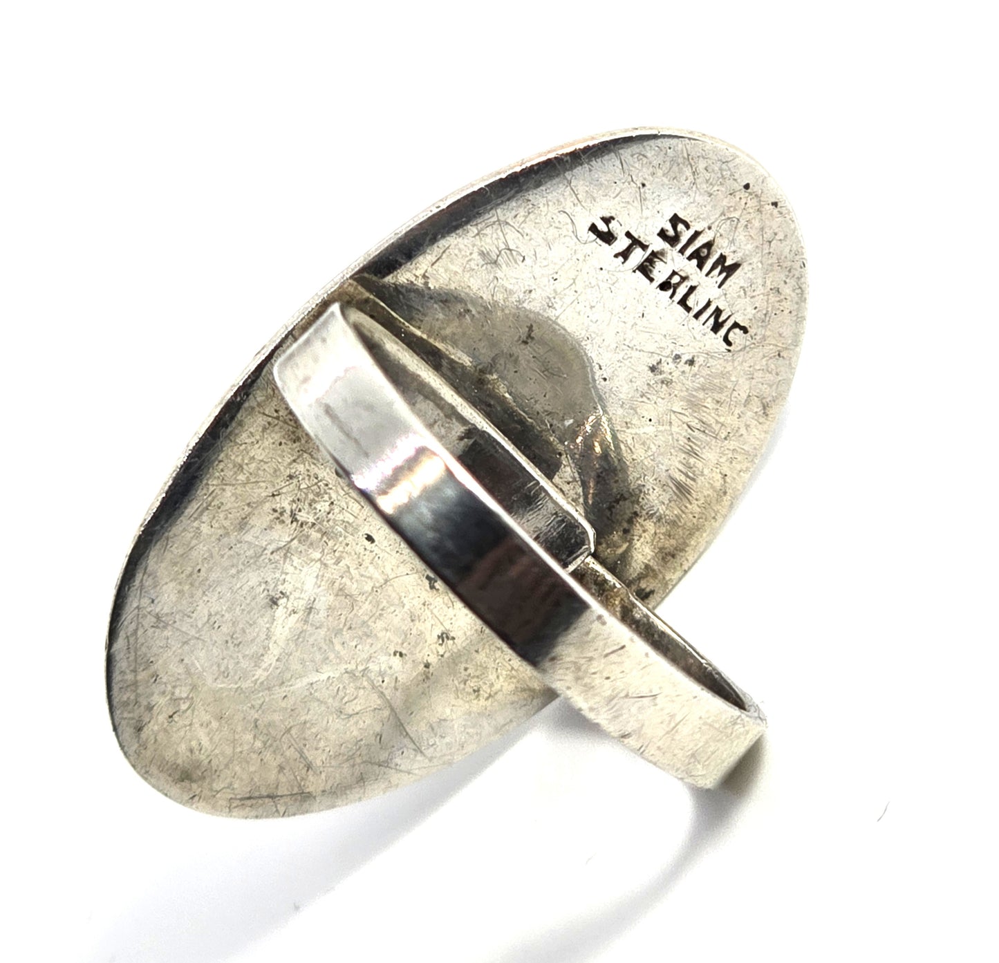Siam Nielloware black enamel Maleka goddess sterling silver vintage adjustable ring size 11
