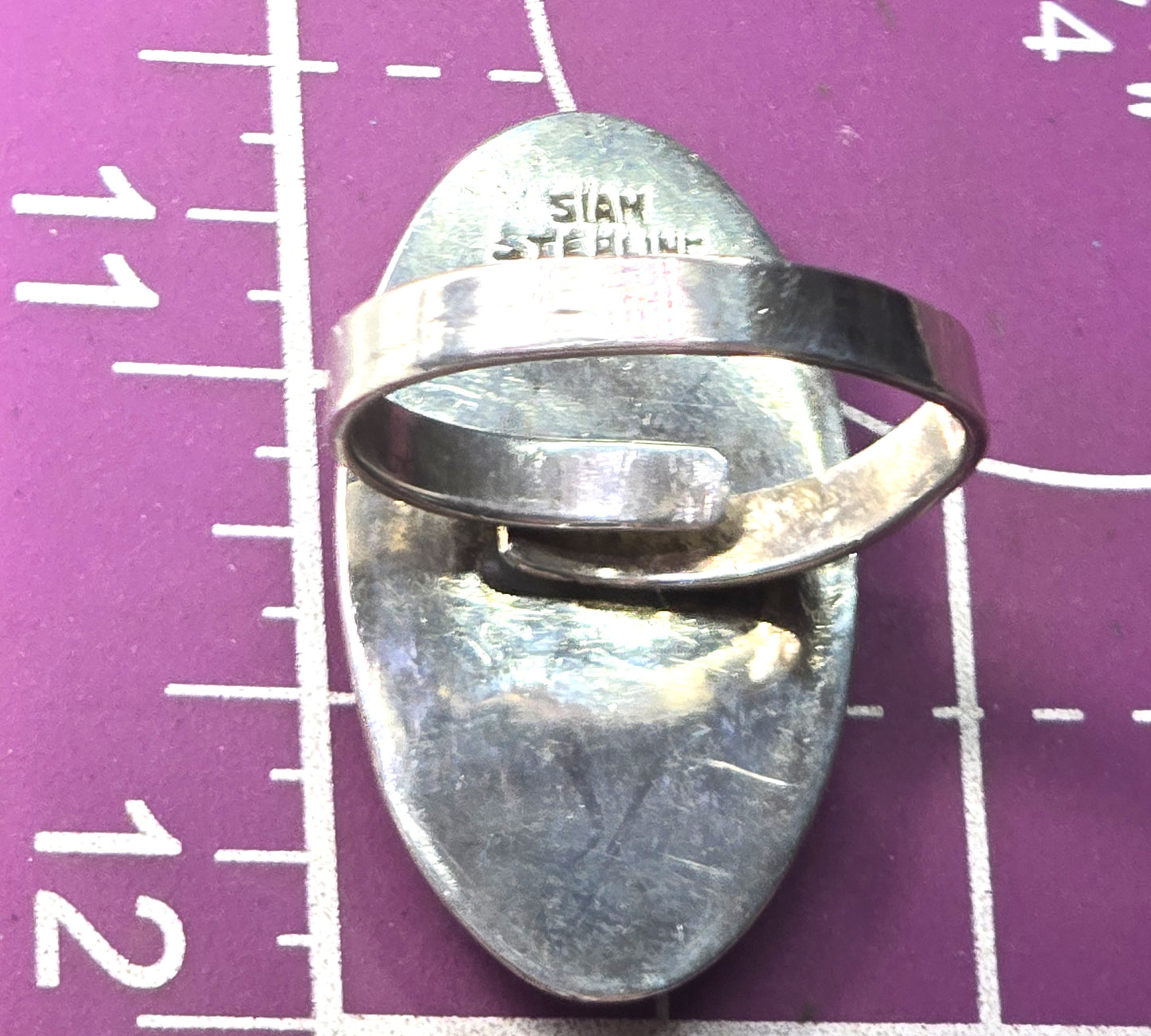 Siam Nielloware black enamel Maleka goddess sterling silver vintage adjustable ring size 11