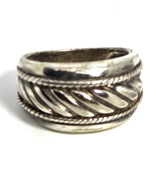 Thick Tribal Balinese twisted rope sterling silver vintage thick ring band size 8
