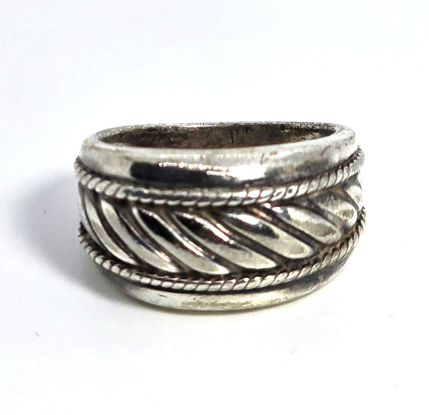 Thick Tribal Balinese twisted rope sterling silver vintage thick ring band size 8