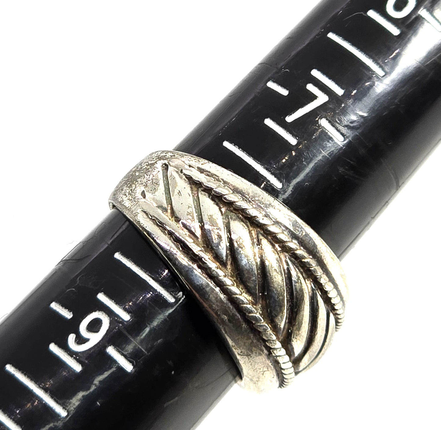 Thick Tribal Balinese twisted rope sterling silver vintage thick ring band size 8