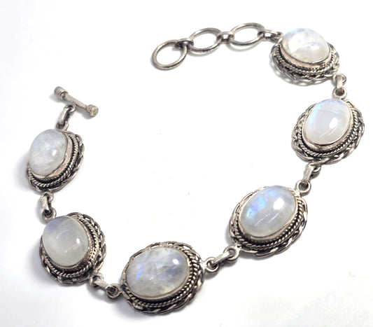 PTI Moonstone 6 panel Celtic knot sterling silver toggle clasp tennis bracelet